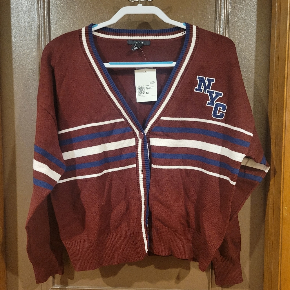 Forever 21 Burgundy Striped Cardigan
